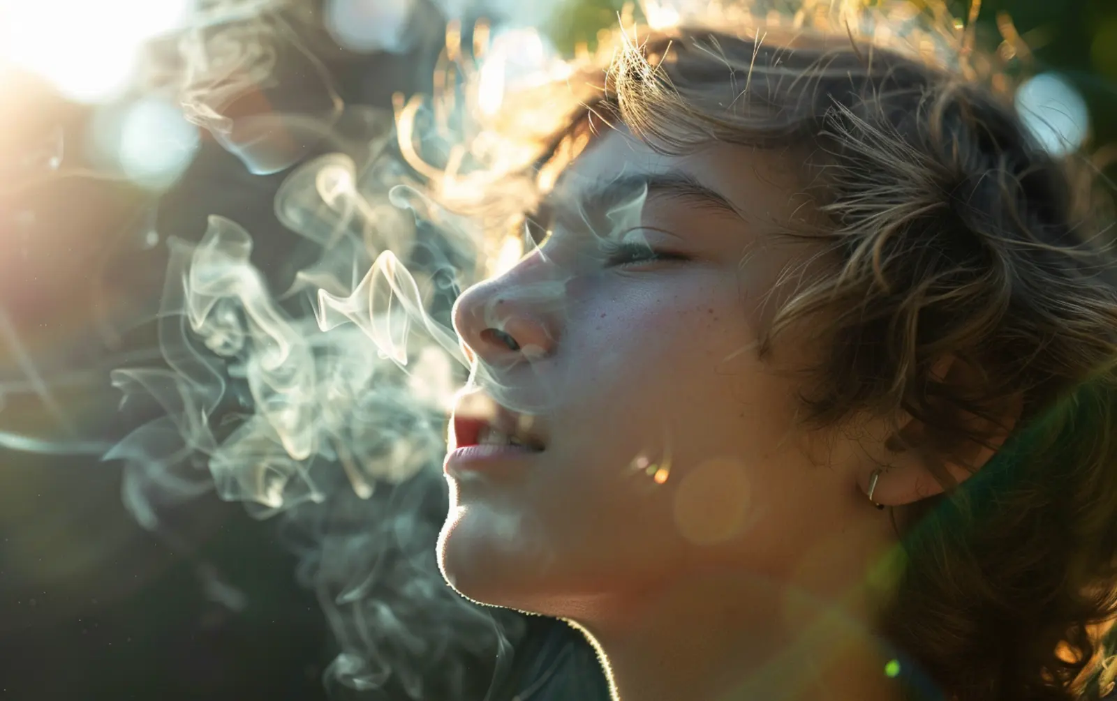 teen exhaling out marijuana smoke